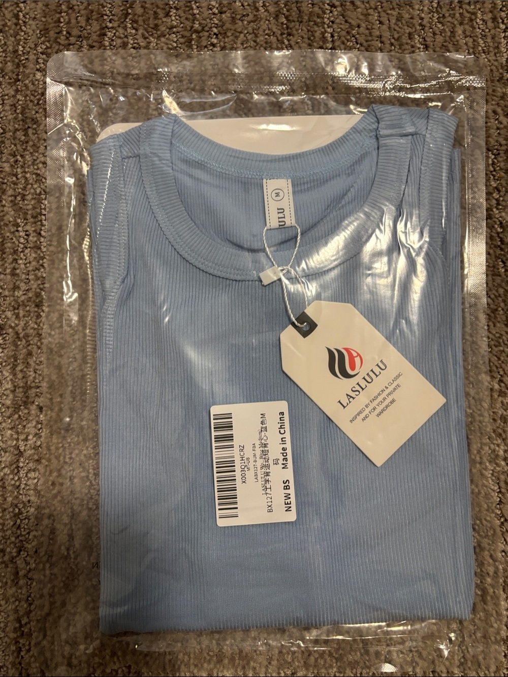 Laslulu Light Blue Ribbed Tank Top - Sleeveless Crewneck MEDIUM
